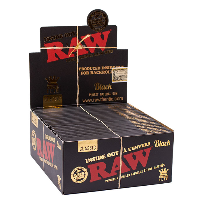 RAW Black King Size Slim Inside Out Rolling Paper Display of 50
