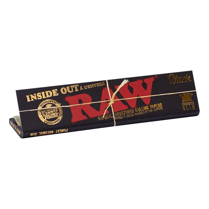 RAW Black King Size Slim Inside Out Rolling Paper Display of 50