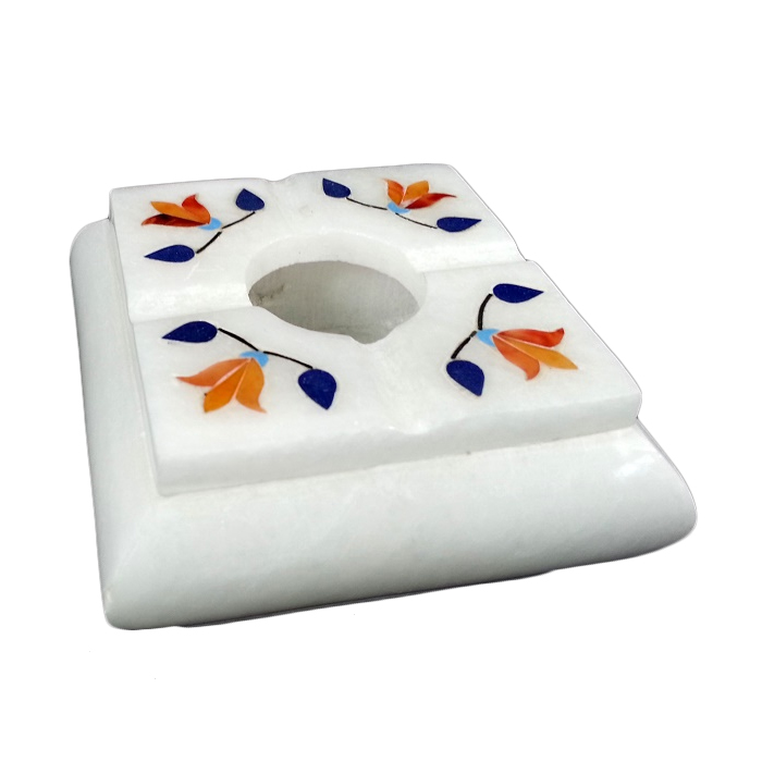 Square Floral Print White Elevesta Stone Ashtray