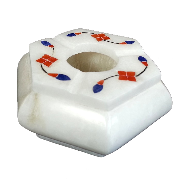 Hexagonal Floral Print White Elevesta Stone Ashtray