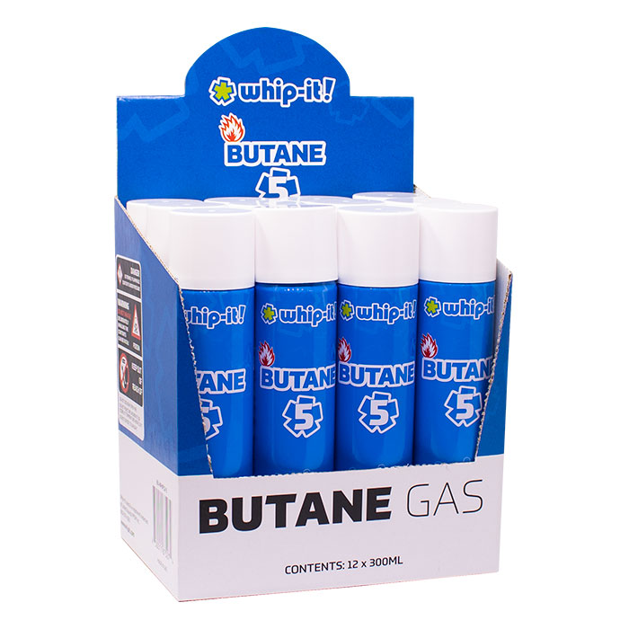 Whip-It! Butane – 5X Ultra Refined 300ml Butane for Lighters & Torches Display of 12
