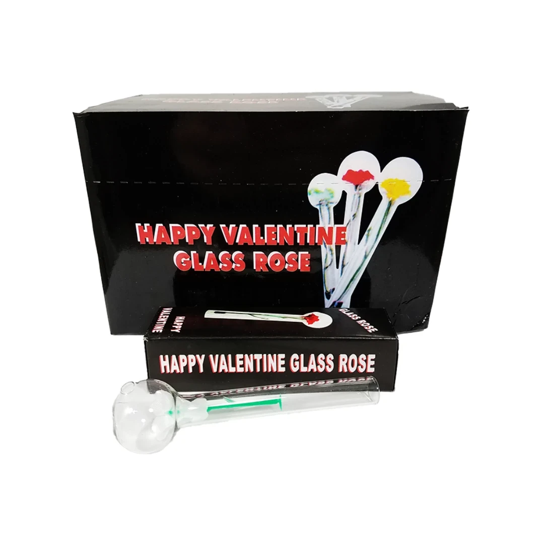HAPPY VALENTINE GLASS ROSE 4'' 24CT