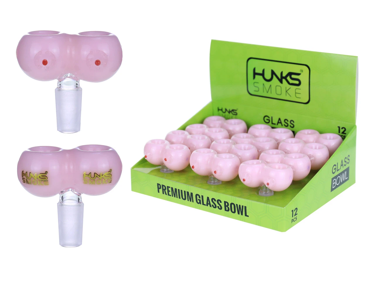 HUNKS SMOKE 14MM BOOBIES BOWL 12CT [WPH-629]