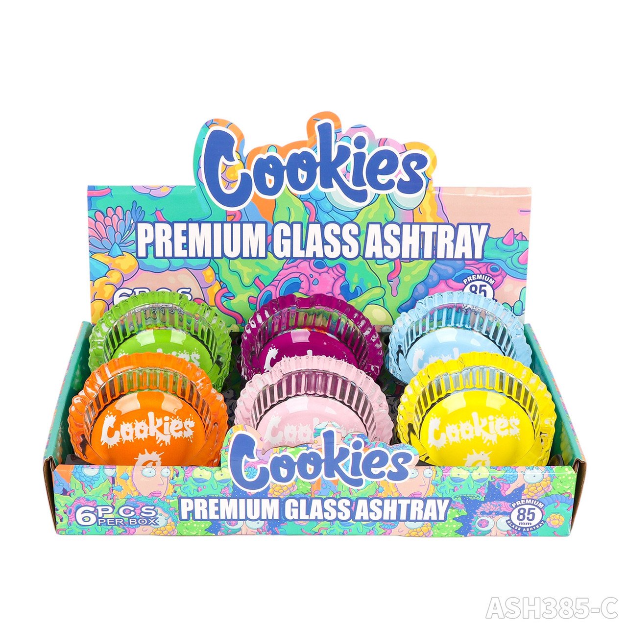 COOKIES PREMIUM GLASS ASHTRAY 6CT DISPLAY