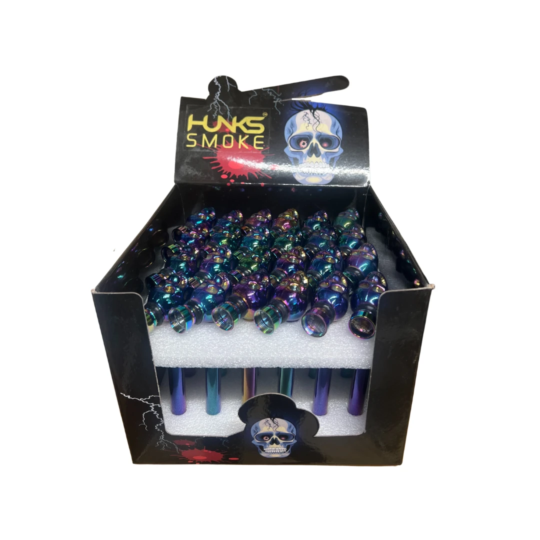 GLASS RAINBOW PLATED PIPE SKULL SET 24CT
