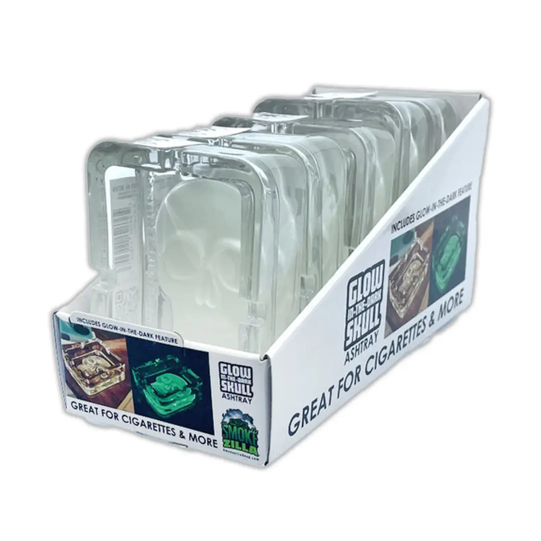 SMOKEZILLA GLOW IN THE DARK SKULL ASHTRAY 6CT