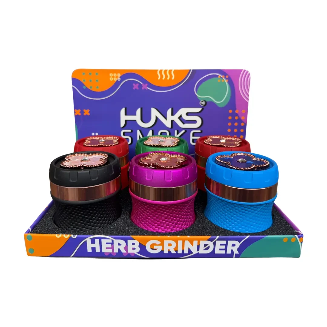 HUNKS SMOKE METAL SPINNING FLOWER GRINDER DISPLAY